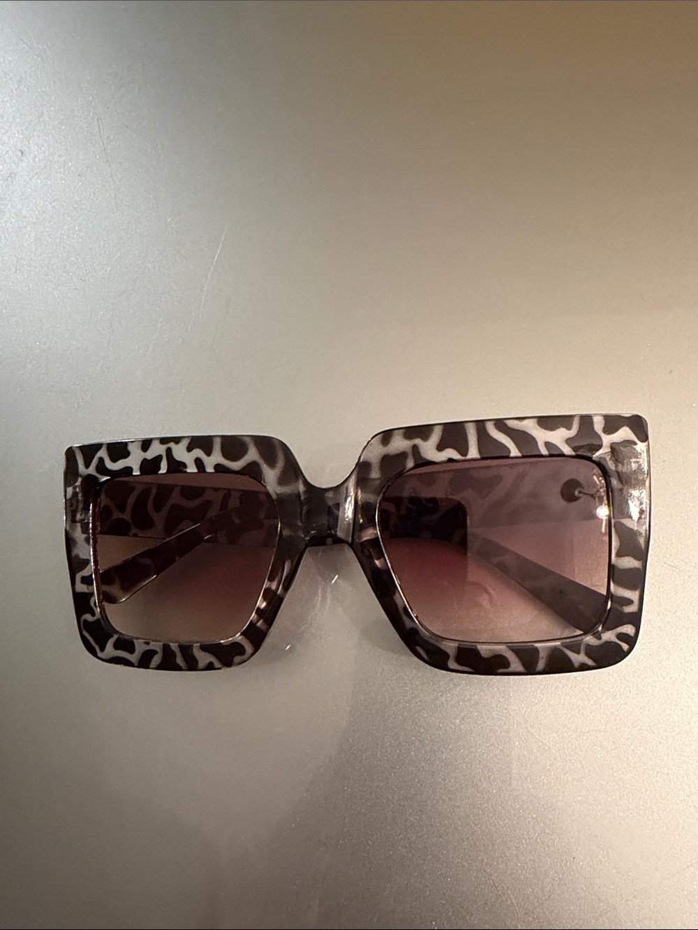 Square Leopard-Print Sunglasses for Women - Black and White